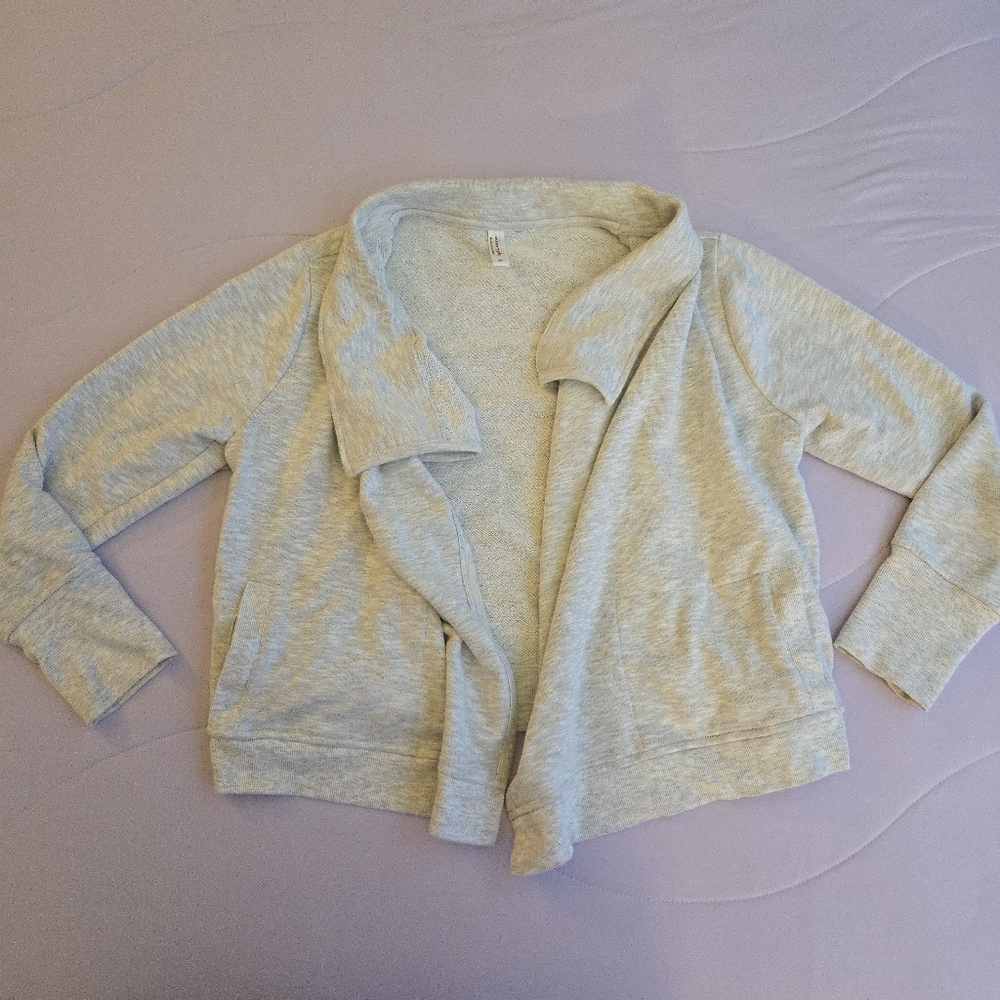 Exertek Activewear sz L grey/oatmeal heather open cardigan sweater with pockets